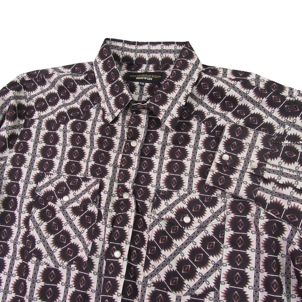 American West Mens Western Pearl Snap Shirt XXL Black Southwestern Allover